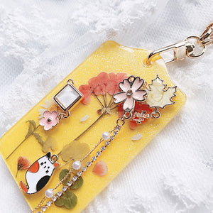 Autumn Cat Card Holder with Chain Holder