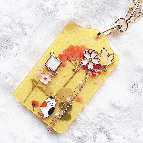 Autumn Cat Card Holder with Chain Holder
