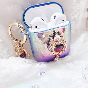 Hearts AirPods (Blue) Protection Case with Detachable Bag Charm