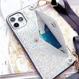 Glittery with Black Ribbon Strap Phone Cover
