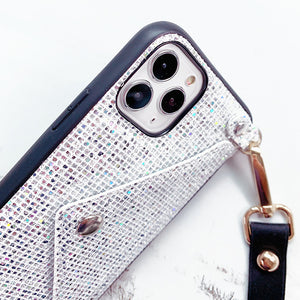 Glittery with Black Ribbon Strap Phone Cover