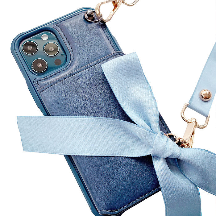 Blue Cardholder Ribbon Strap Phone Cover