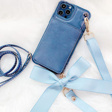 Load image into Gallery viewer, Blue Cardholder Ribbon Strap Phone Cover
